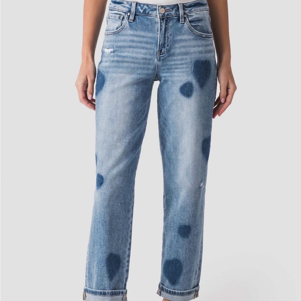 Risen brand Women's Blue Heart Pattern boyfriend jean size5